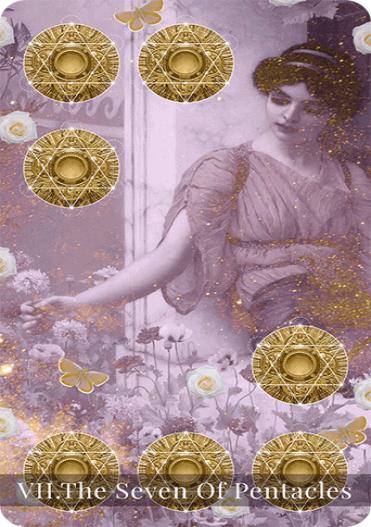 The Seven of Pentacles tarot card